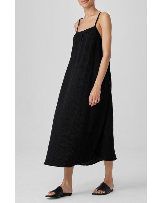 Eileen Fisher Black Cami Organic Cotton Gauze Dress