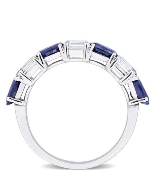 Julianna B Blue Sapphire & Sapphire Semi-Eternity Ring 14K
