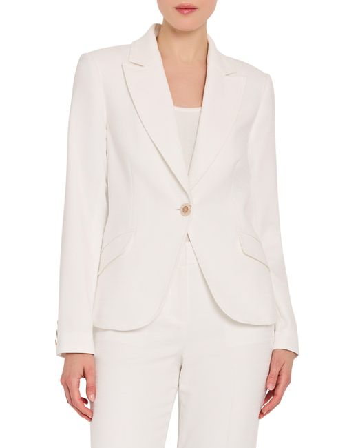 Tahari White One-Button Bouclé Blazer