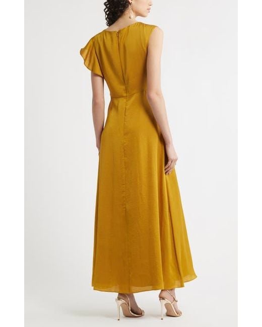 Chelsea28 Yellow Asymmetric Ruffle A-Line Dress