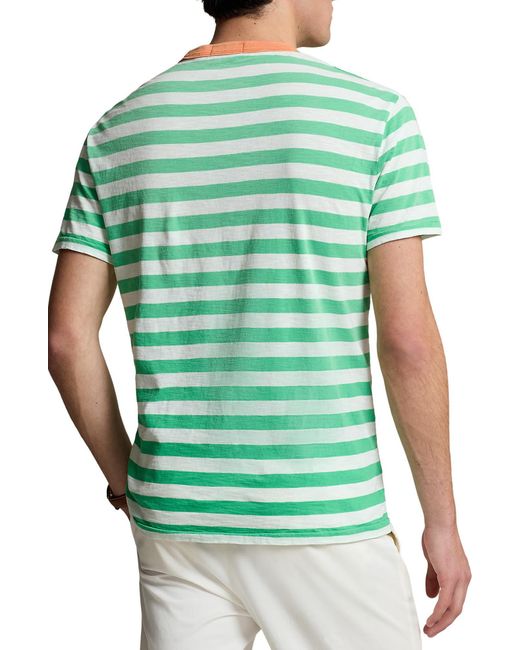 Polo Ralph Lauren Green Stripe Cotton Graphic T-shirt for men