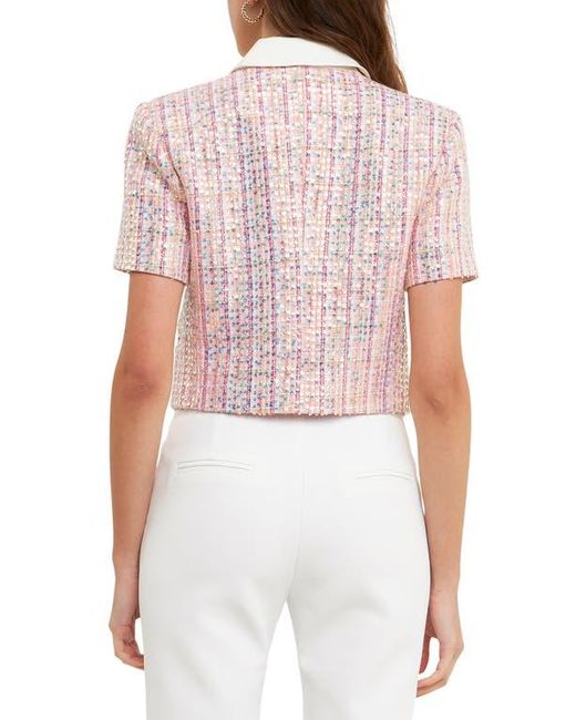 Endless Rose White Sequin Crop Tweed Jacket