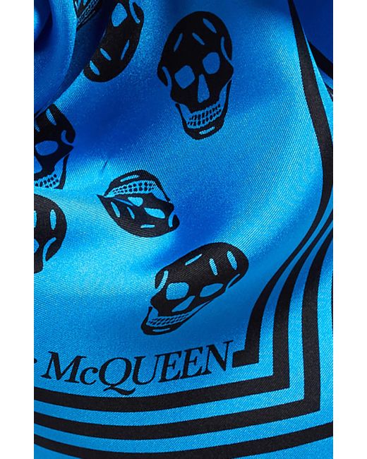 Alexander McQueen Blue Skull Square Silk Scarf for men