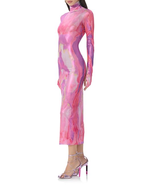 AFRM Pink Shailene Foil Long Sleeve Dress