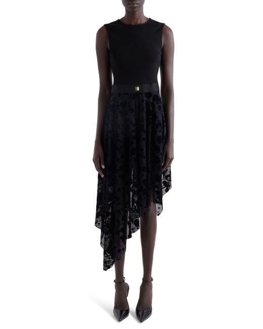Givenchy Black Mixed Media Asymmetric Midi Dress