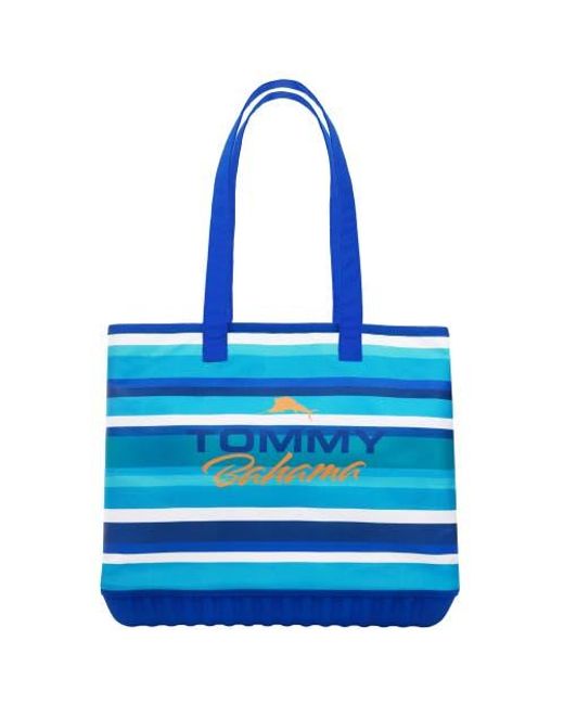 Tommy Bahama Blue Water-Repellent Tote With Pouch Ocean Stripe Print