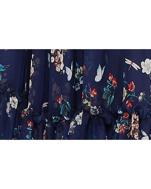 Mac Duggal Blue Floral Flounce Sleeve A-line Gown