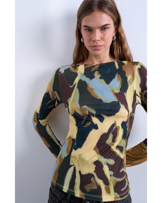 TOPSHOP Multicolor Abstract Print Boat Neck Top
