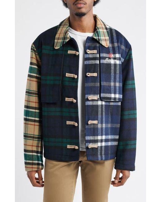 Malbon Golf Blue X Clot Plaid Patchwork Wool Blend Flannel Jacket for men
