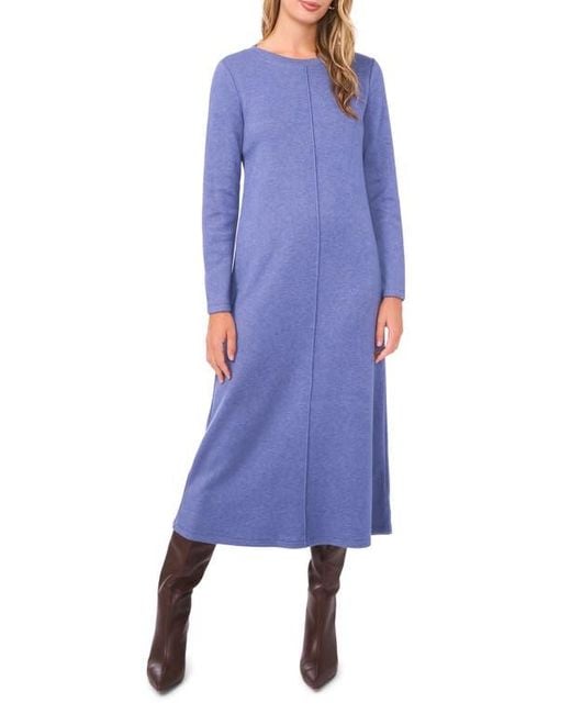 Vince Camuto Blue Exposed Center Seam Long Sleeve Midi Sweater Dress