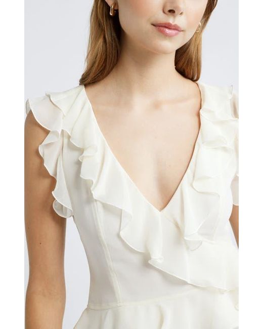 Open Edit Blue Sleeveless Ruffle Top