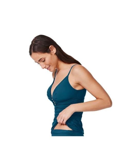 Gottex Blue Tutti Frutti Fashion V-Neck Beaded Tankini Top