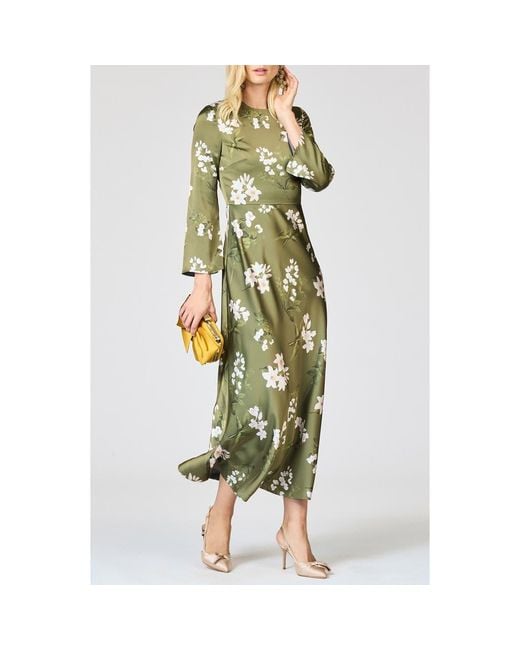Sachin & Babi Tyra Floral Long Sleeve Satin Midi Dress in Green | Lyst