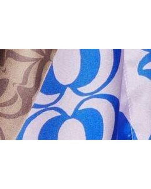 Dries Van Noten Blue Mixed Print Draped Silk Midi Skirt