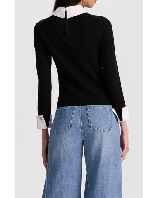 Alice + Olivia Black Porla Collared Wool Blend Mixed Media Sweater