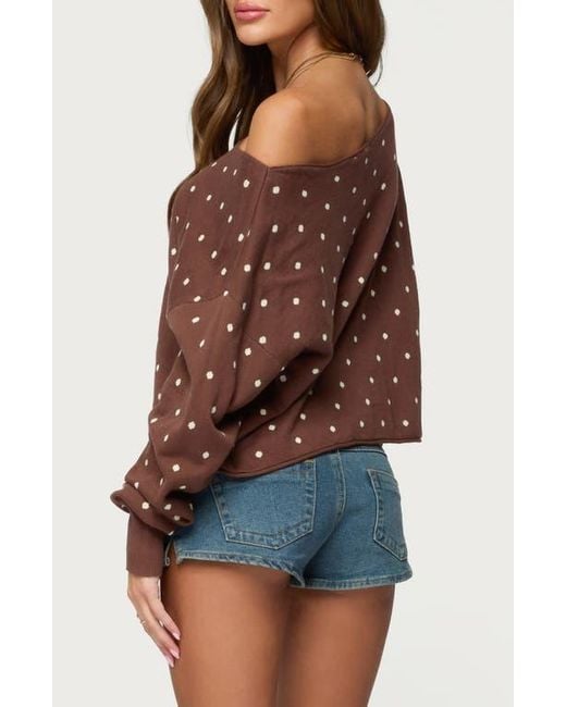 Edikted Brown Oversize Off The Shoulder Polka Dot Sweater