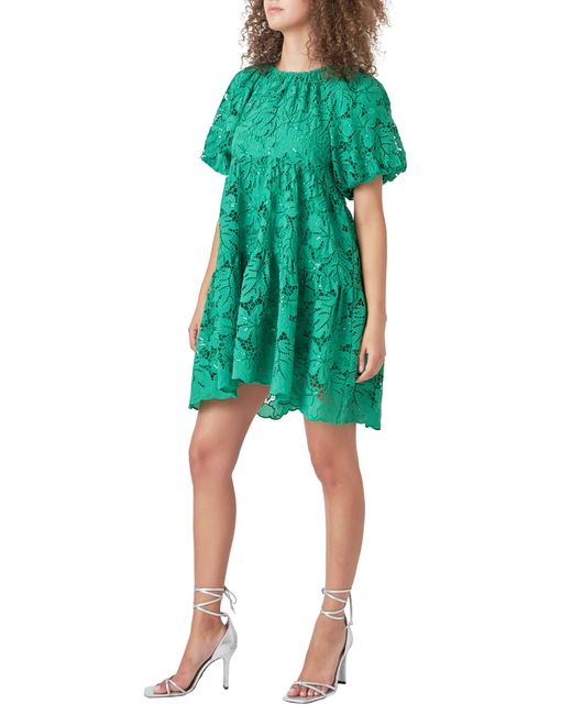 Endless Rose Green Lace & Sequin Trapeze Minidress