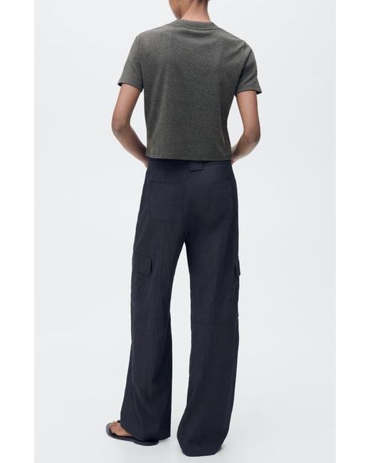Mango Black Crewneck Stretch Cotton Blend T-Shirt