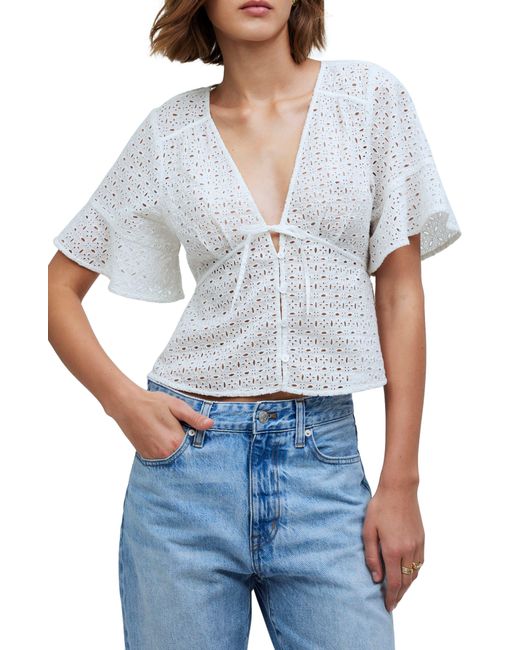 Madewell White Eyelet Tie Front Top