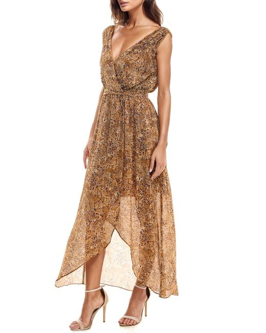 Socialite Brown Abstract Print Chiffon High-low Dress