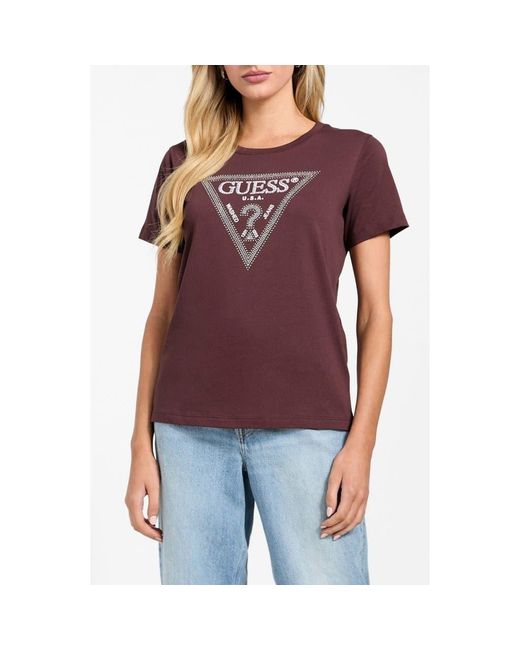 Guess Purple Krystal Triangle Embellished Graphic T-Shirt