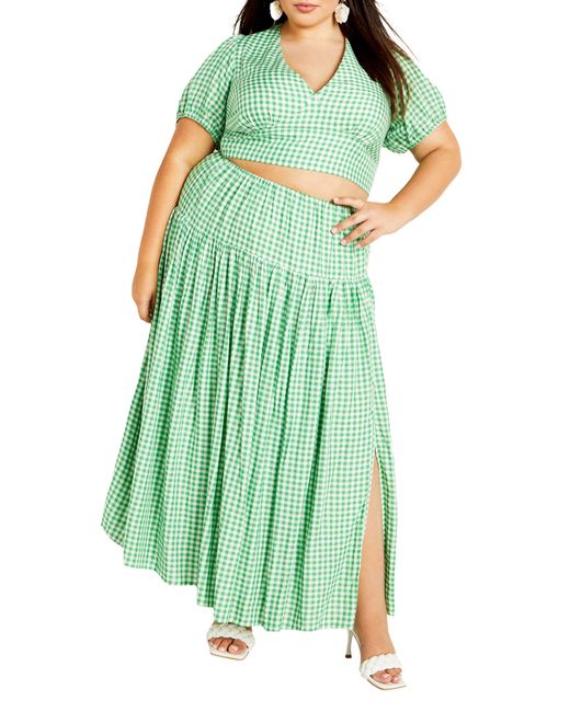 City Chic Green Amber Print Two-piece Crop Top & Maxi Skirt