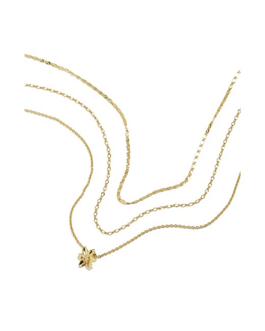 Madewell Metallic Set Of 3 Dainty Flower Pendant & Chain Necklaces