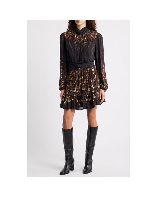 farm rio garden silhouette long sleeve dress FARM Rio Garden Silhouette Long Sleeve Dress in Black