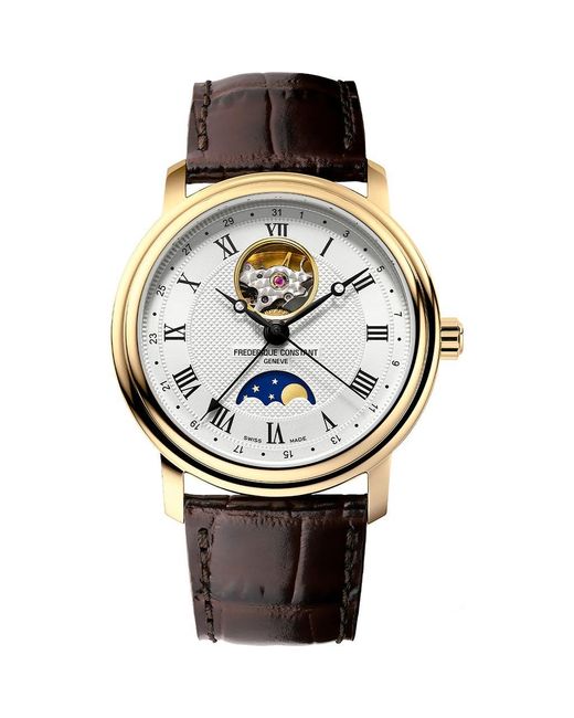 Frederique Constant Metallic Classics Heartbeat Moon Phase Leather Strap Watch, 40Mm for men