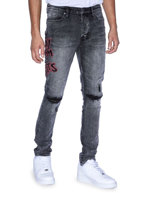 Ksubi Denim Van Winkle Spray Rip & Repair Skinny Fit Jeans in Grey