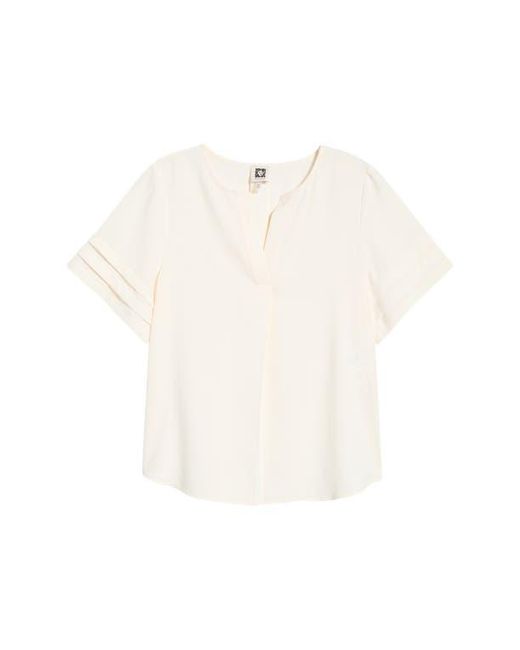 Anne Klein White Pleated Split Neck Top