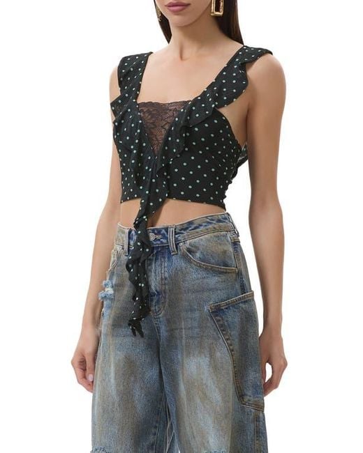 AFRM Black Lowell Lace Trim Ruffle Crop Top