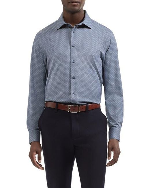 Bugatchi Blue James Ooohcotton Patterned Button Up Shirt for men
