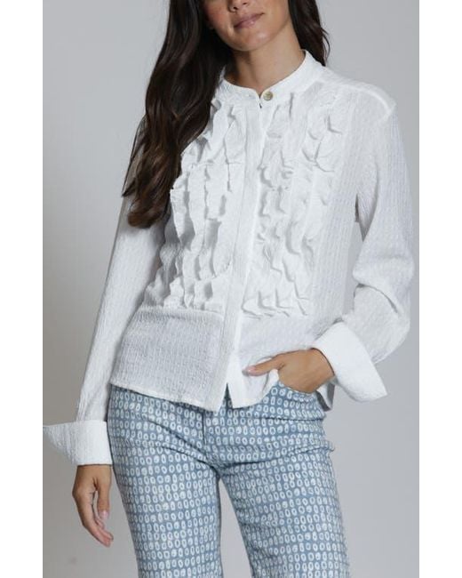 Apny Gray Ruffled Button-Up Top