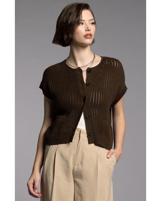 WEEKEND LOS ANGELES Black Violette Short Sleeve Linen & Cotton Cardigan