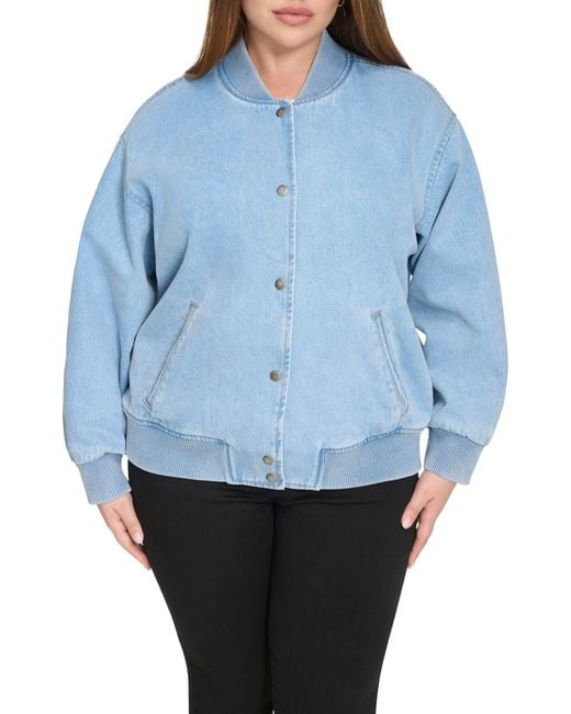 Levi's Blue Crop Varsity Denim Bomber Jacket