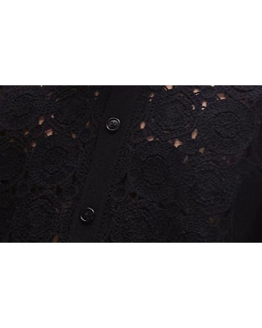 Topman Black Relaxed Openwork Floral Short Sleeve Button-Up Shirt for men