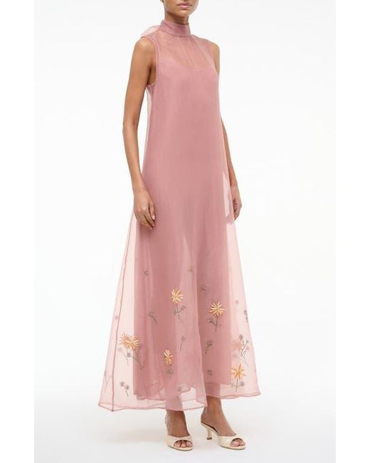 Staud Pink Albee Embroidered Sleeveless Maxi Dress
