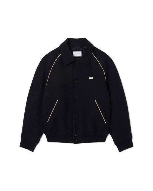 Lacoste Black Logo Appliqué Wool Blend Varsity Jacket for men