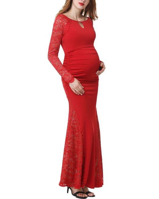 Kimi + Kai Red Bella Maternity Mermaid Maxi Dress