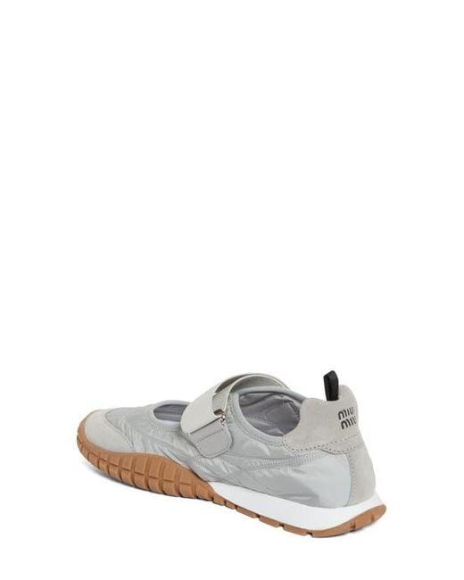 Miu Miu White Sport Quilted Nylon Mary Jane Sneaker