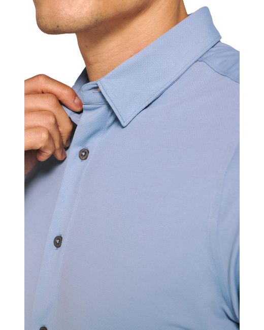 7 Diamonds Blue Owen Solid Short Sleeve Performance Button-up Shirt for men