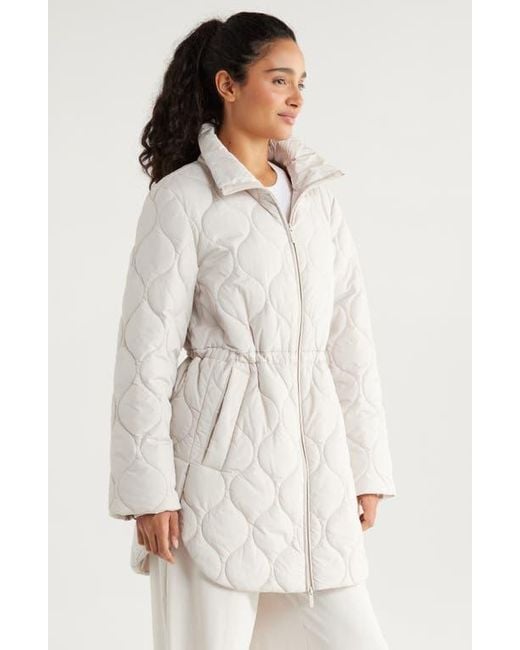 Zella White Skyline Longline Quilted Jacket