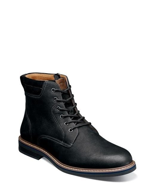 Florsheim Black Norwalk Plain Toe Lace-Up Boot for men