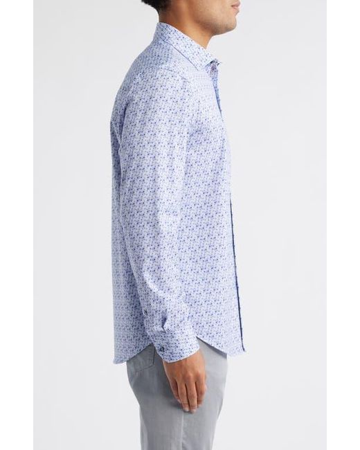 Bugatchi Blue James Ooohcotton Geometric Print Button-Up Shirt for men
