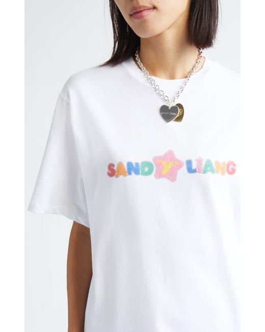 Sandy Liang Found Double Heart Pendant Necklace in Metallic | Lyst