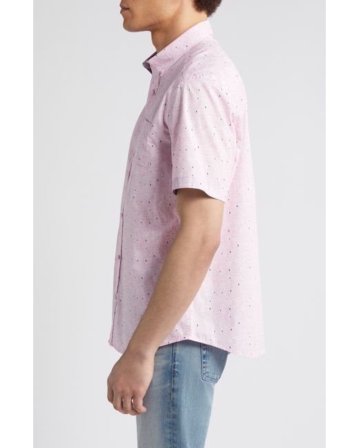 Johnston & Murphy Purple Flamingo Print Short Sleeve Cotton Button-down Shirt for men