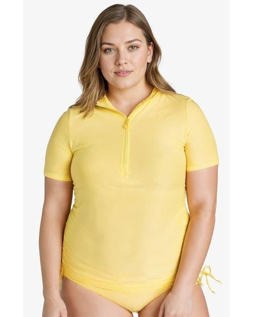 Calypsa Yellow Plus Size Half-Zip Adele Swim Top