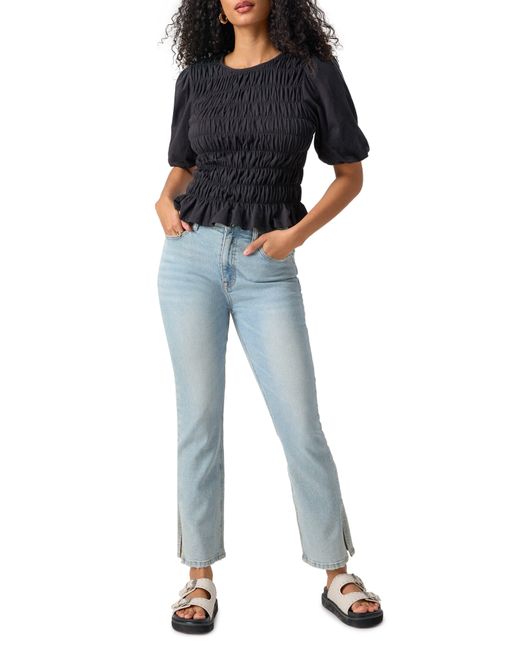 Sanctuary Black Together Again Shirred Puff Sleeve Top