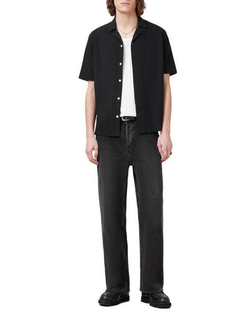 AllSaints Black Haven Short Sleeve Camp Shirt for men